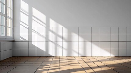 Sticker - Natural light streaming through a window onto a clean, tiled room corner