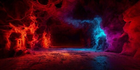 Aufkleber - A dark cave with red and blue smoke