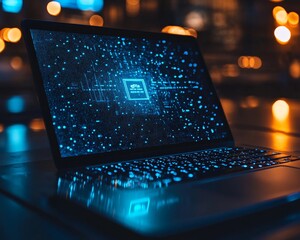 Aufkleber - Sleek Laptop with Two-Factor Authentication Screen in Minimalist Workspace with Digital Reflections