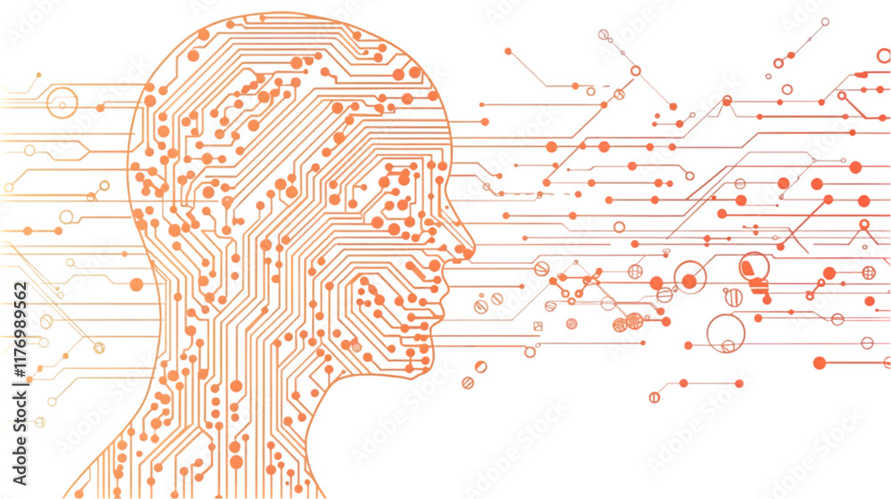 Human head connect to artificial intelligence brain with circuit line ...