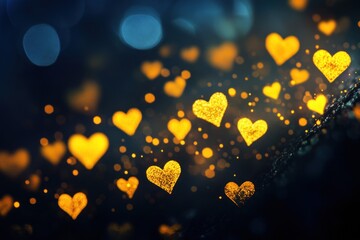 Sticker - Golden hearts bokeh background.