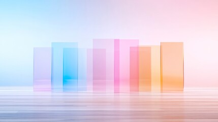 Aufkleber - Abstract Geometric Shapes with Pastel Gradient on Reflective Surface