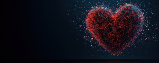 Poster - A vibrant, stylized heart shape made of particles against a dark background, symbolizing love and emotion.