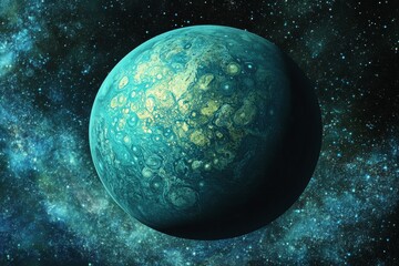 Wall Mural - vibrant turquoise planet surrounded by a starry cosmic backdrop in deep space