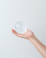 Aufkleber - Hands Holding Transparent Globe Symbol of Environmental Care and Balance in Soft Pastel Aesthetic