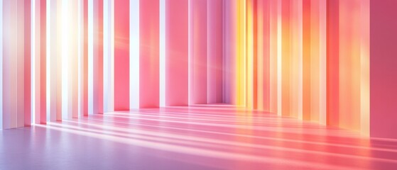 Poster - Vibrant Pastel Corridor with Abstract Geometric Light Patterns