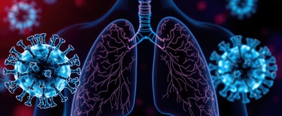 Poster - Human respiratory system affected by HMPV viruses Medical illustration