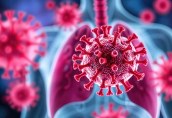 Poster - Microscopic view of HMPV virus particle infecting respiratory system