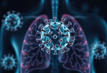 Poster - Microscopic view of HMPV viruses infecting respiratory system
