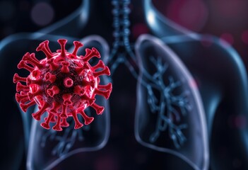 Poster - Microscopic view of HMPV virus particle near human lungs