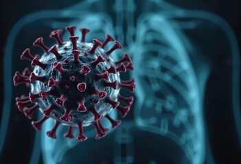 Poster - Microscopic view of HMPV virus particle against blurred background of chest ray