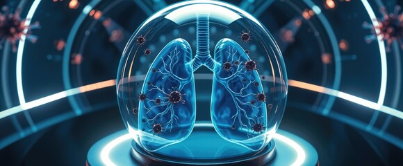 Poster - Lungs under glass dome HMPV viruses present medical research concept
