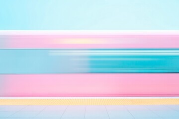 Poster - Surreal South Korean Train Platform in Pastel Hues with Abstract Light Trails