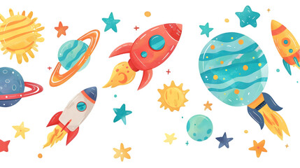 Outer Space cartoon banner design isolated on a transparent background