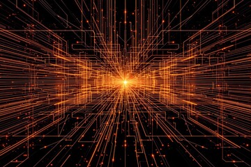 Poster - Abstract glowing lines forming a futuristic light grid on a dark background.