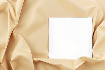 Poster - Blank white paper on beige fabric background for design mockup.