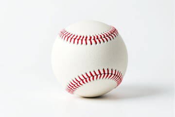 Wall Mural - Closeup of a white baseball with red stitching on a clean white background.