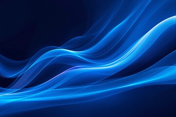 Poster - Abstract blue light wave lines on a dark background.