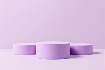 Poster - Pastel purple podiums with smooth cylindrical shapes on matching light background.
