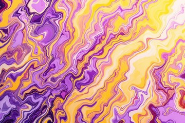 Poster - Abstract marbled background with vibrant yellow and purple wavy patterns.