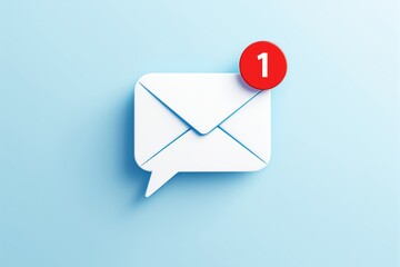 Email notification envelope icon with a red badge on a light blue background.