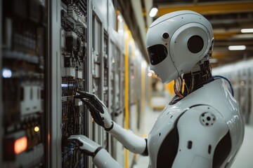 Poster - Robot operates machinery in a high-tech facility during the day
