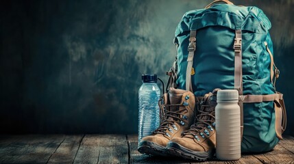 Aufkleber - Explore the wilderness with essential backpacking gear like hiking boots, a water bottle, and a durable backpack. Generative AI