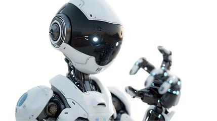 Aufkleber - Robot looking at his hand. 3D illustration isolated on a transparent background
