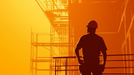 Vector background of a construction site showing a worker amidst building operations