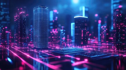 Poster - Smart city visuals with laptops and mobile devices, symbolizing IoT connectivity