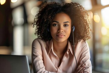 Wall Mural - woman participating in online group video conference while working from home