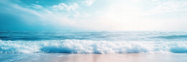 Leinwandbilder - Abstract ocean wave patterns create a serene atmosphere under a bright blue sky during the day. Generative AI