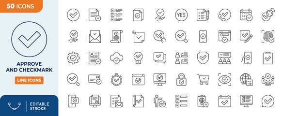 approve and checkmark line editable icon set