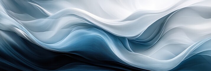Poster - Vibrant abstract waves flowing through layers with varying heights and curves in soft colors of blue and white. Generative AI