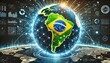 © png-jpeg-vector - high-tech digital globe with the brazil map, advanced technology and global network connections seamless global communication  and smart mapping.