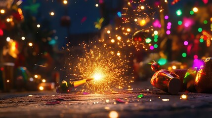 Poster - Sparks flying from a firecracker, lighting up a festive scene