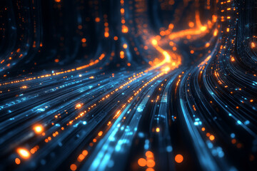 Poster - abstract representation of data flowing through digital landscape