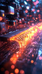 Poster - Innovative tech hub with glowing fiber optic cables and circuit boards