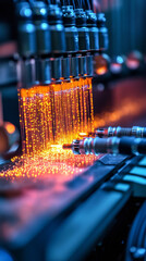 Poster - high tech fiber optic cables emitting vibrant light in lab setting