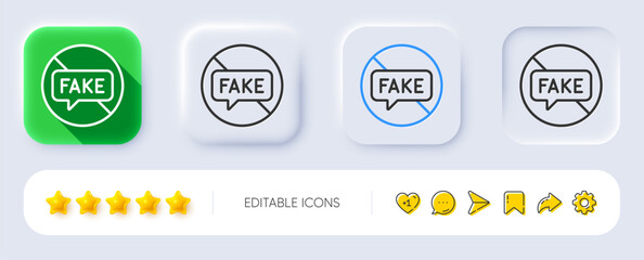 Poster - fake news line icon. neumorphic, flat shadow, 3d buttons. stop propaganda conspiracy sign. wrong tru