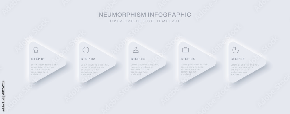 Neumorphism design infographic, 5 step timeline illustration with ...
