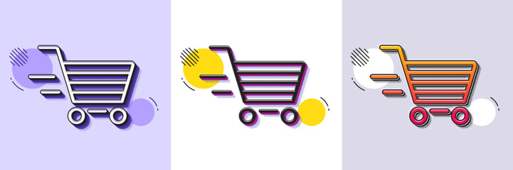 Sticker - Delivery Service line icon. Halftone dotted pattern. Gradient icon with grain shadow. Shopping cart sign. Express Online buying. Supermarket basket symbol. Line delivery shopping icon. Vector