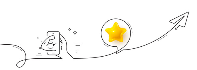 Poster - fitness line icon. continuous line with share plane. online exercise sign. live coach symbol. 3d sta