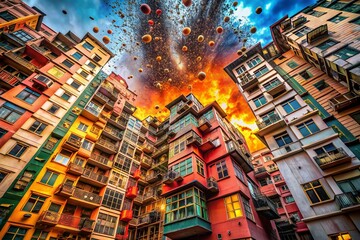 Poster - Abstract Architectural Exploding Pimple Forms, Surreal Building Facade