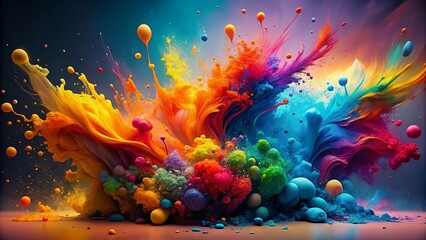 Poster - Abstract Blotches, Colorful Ink Splashes, Right Side Composition, Copy Space