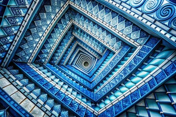 Poster - Abstract Blue and White Spiral Square Geometric Background Texture