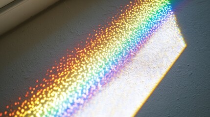 Rainbow light refraction on wall.