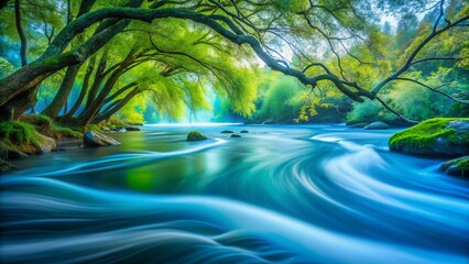 Poster - Abstract Blue-Green Branches, Flowing Long Exposure Photography