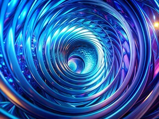 Poster - Abstract Blue Holographic 3D Spiral: Futuristic Geometric Design