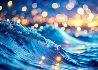 Poster - Abstract Blue Ocean Wave Pattern with Bokeh Background, Stock Photo